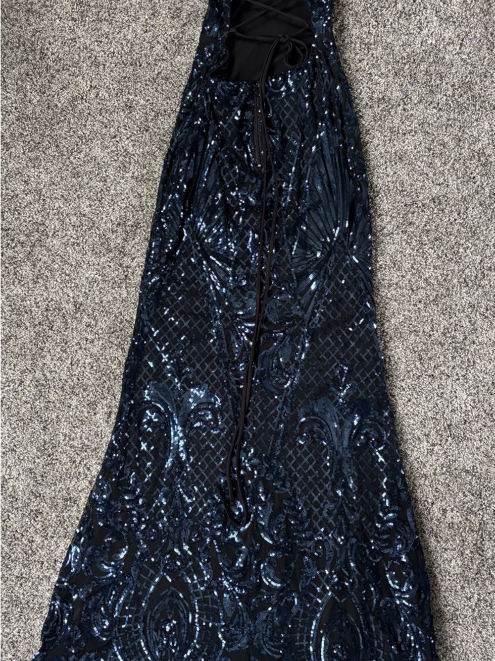Navy Sequin Spaghetti-Strap Evening Gown - Picture 9 of 11